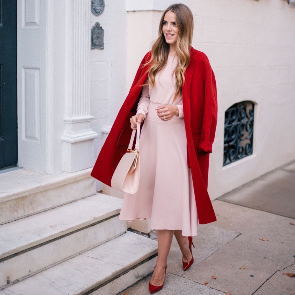 Maje Rumbana blush pink Smocked crepe a line dress - Picture 2 of 13